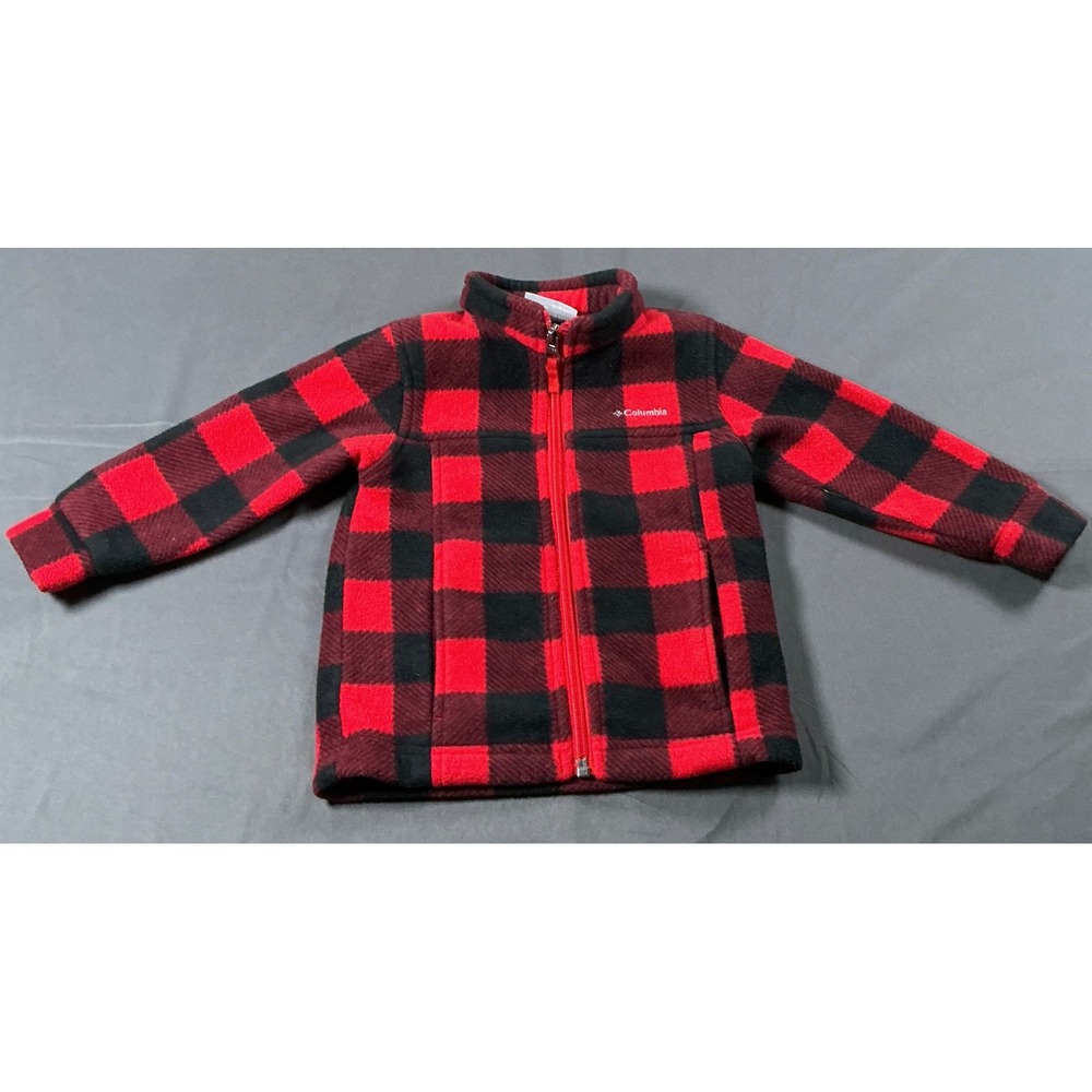 Columbia Kids Red Black Buffalo Plaid Full Zip Fleece Jacket 12-18 Months